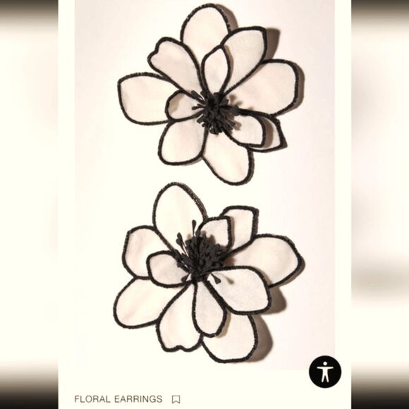 New ZARA Petal Pink & Black Floral Statement Earrings - Picture 6 of 11